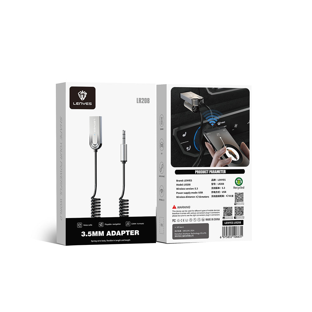 Lenyes LR208 Spiral Kablo Tasarımlı Dahili Mikrofonlu Kablosuz Ses Alıcı AUX Bluetooth v5.3 Adaptör Lenyes LR208 Spiral Kablo Tasarımlı Dahili Mikrofonlu Kablosuz Ses Alıcı AUX Bluetooth v5.3 Adaptör